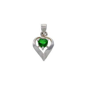 Estate Sterling Silver 925 Green Crystal Heart Pendant